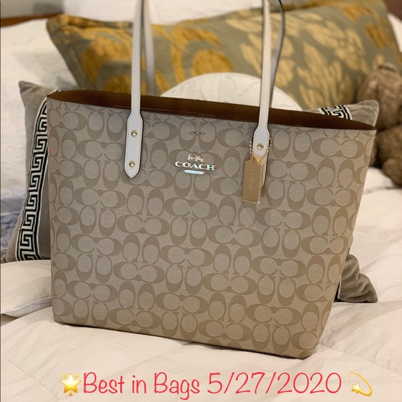 Coach Handbags - Coach Signature Town Tote Khaki & Chalk Canvas NWT